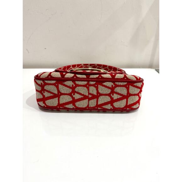Valentino Garavani Iconographe Loco Canvas Hobo Bag Naturale Rosso V Size Small - Picture 6 of 12